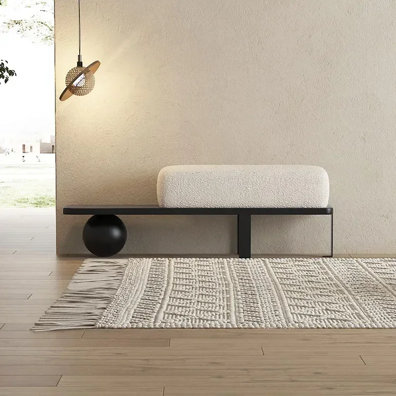 Nordic Flannel Ottomans for Living Room Metal Light Luxury Creative Footstool for Bedroom Dining Room Design Hallway Footstool