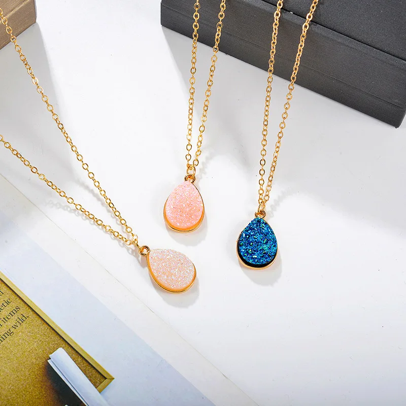 Fashion Ladies Trendy Blue Water Droplet Crystal Pendant Necklace  for Women Party Wedding Jewelry Accessories
