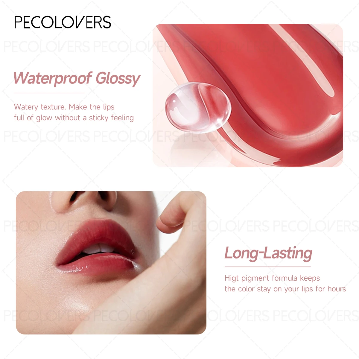 1PC ウォーターグローミラーリップグロス |   保湿性のある水/汗に強い |   あらゆる肌タイプに長続きする保湿効果、ギフトに最適