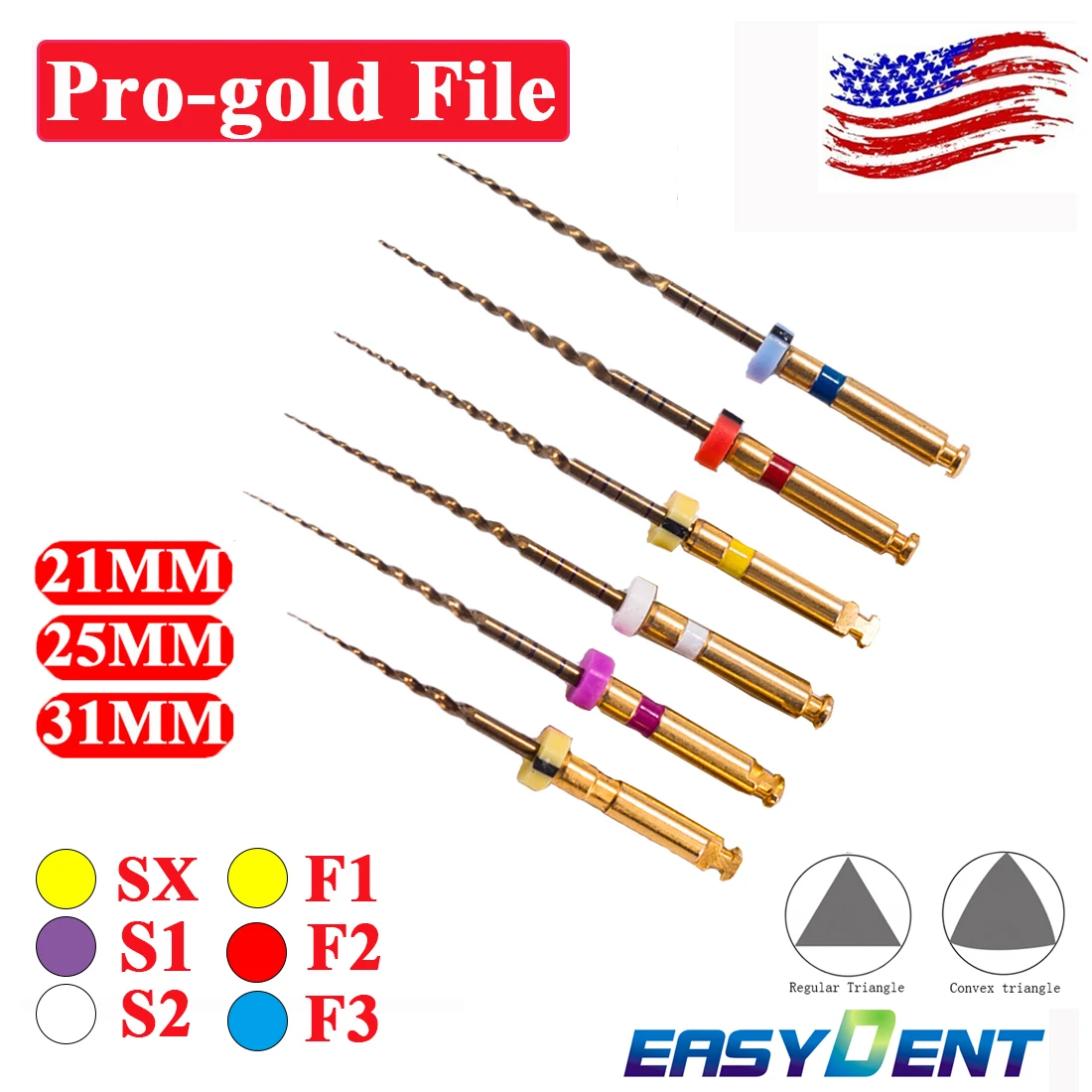 6Pcs Dental Endodontic Rotary files  X-Pro Gold Files Large Taper NITI Files Root Canal SX-F3 engine tips 21MM/25MM/31MM