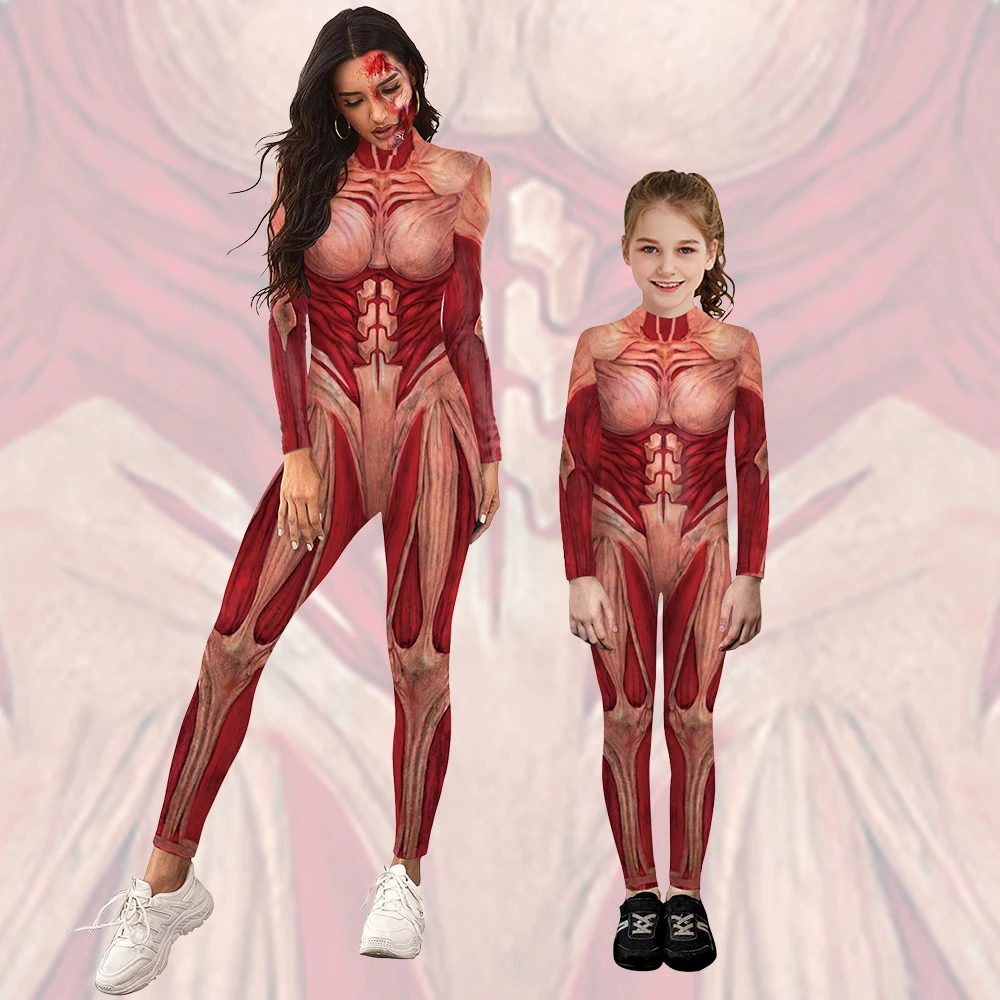 Halloween ciało mięśni drukowanie 3D śmieszne kombinezony dla dorosłych dzieci kostium szkieletu występ pasujące stroje Zentai body