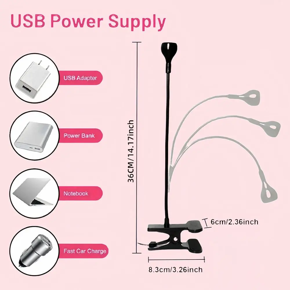 เครื่องมือศิลปะเล็บ Gooseneck เครื่องเป่าเล็บ Light USB แห้งเร็ว LED โคมไฟเล็บยืดหยุ่นปรับ UV Curing Light Headboards