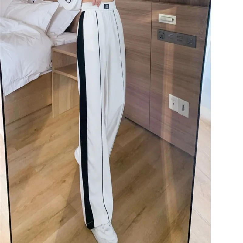 

Classics Straight Ankle-length Pantalones Casual High Waist Wide Leg Pants Spliced Baggy Sweatpants Women New Korean Fashion