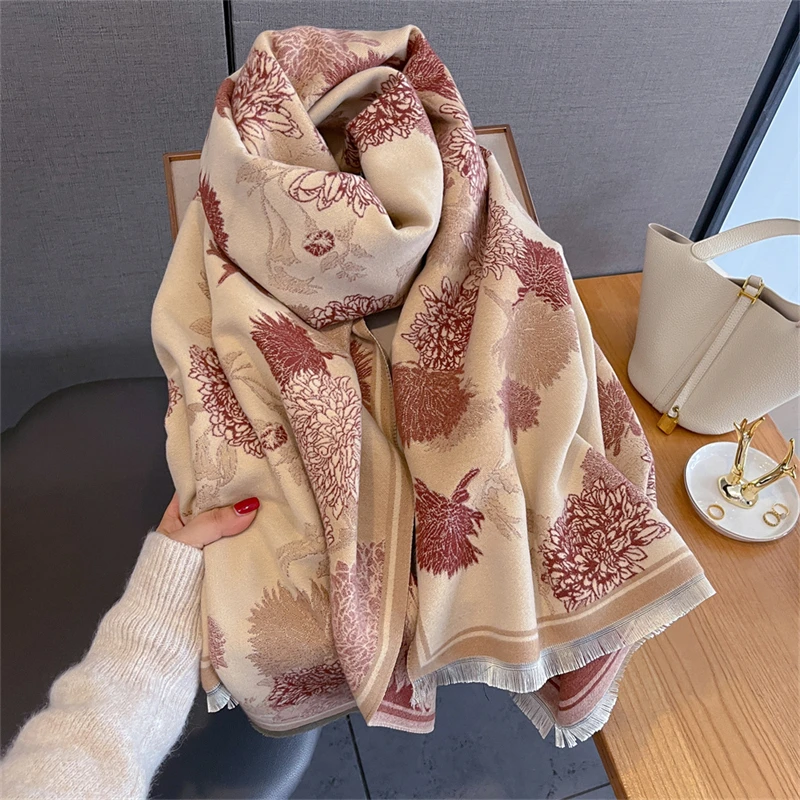 

Путешественное пончо, теплый кашемировый шарф, женский 2021, роскошное толстое одеяло, зимняя шаль Bufanda с принтом, новые накидки, женские палантины из пашмины