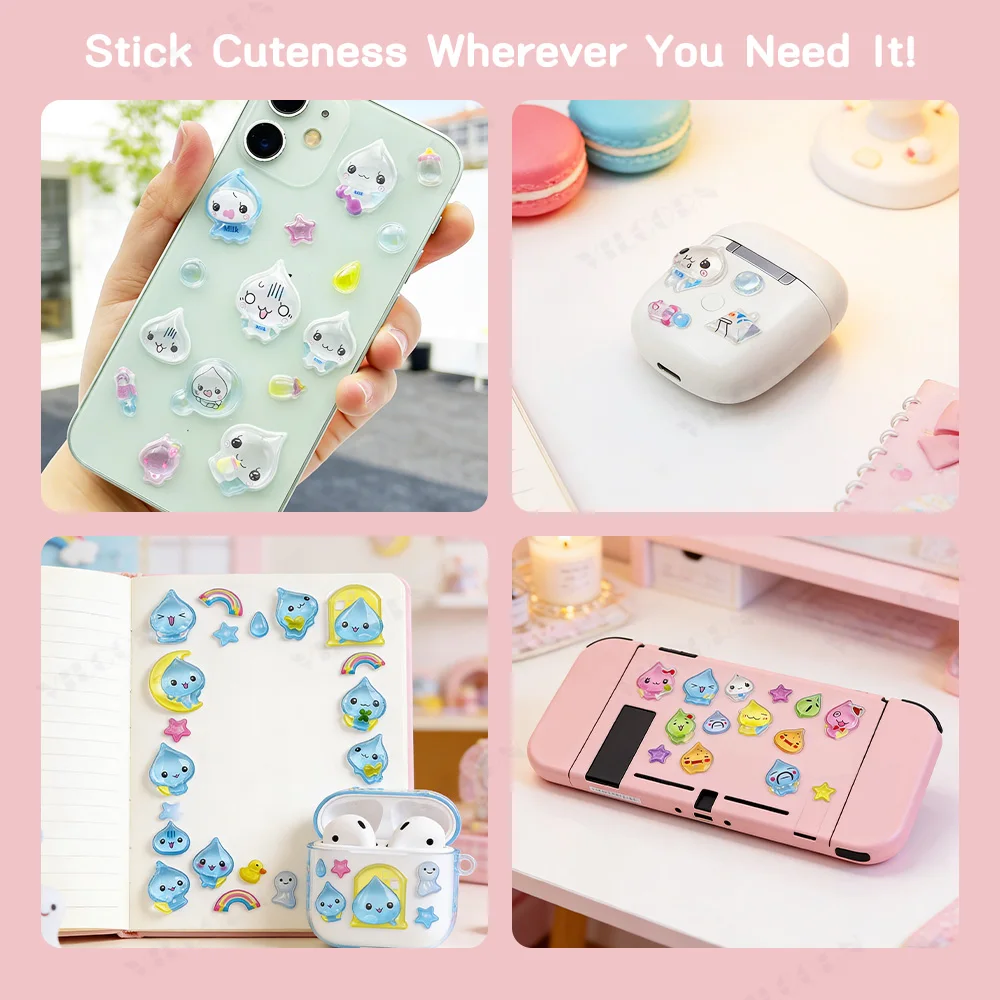 Cute 3D Puffy Stickers Sheet Crystal Clear Cartoon Expression Decals for Phone Tablet Notebook Laptop Game Handheld DIY Decor