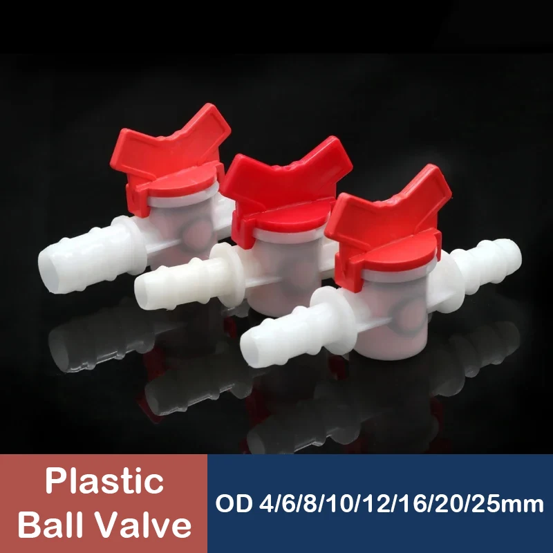 3/5/10Pcs 4~25mm PVC Hose Barb Two Way Plastic Ball Valve Aquarium Garden Micro Irrigation Connector