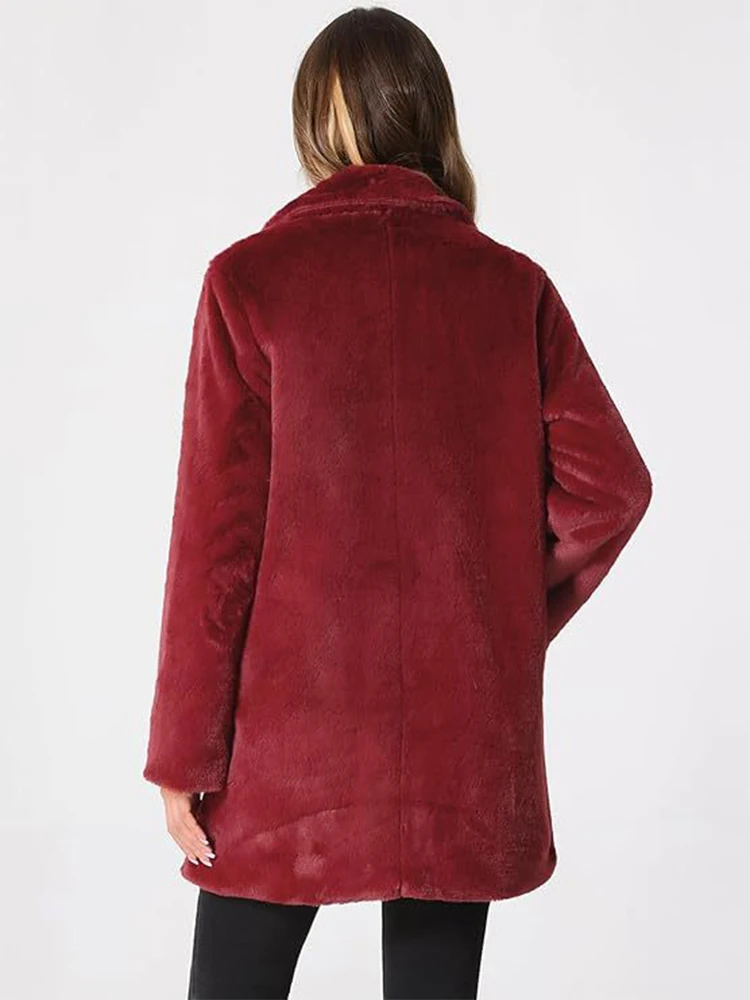 معطف ترينديكس أنيق من الفرو الصناعي للنساء موضة الشتاء الدافئة بأكمام طويلة وطية صدر السترة معاطف مكتب للتنقل سترة طويلة غير رسمية #6