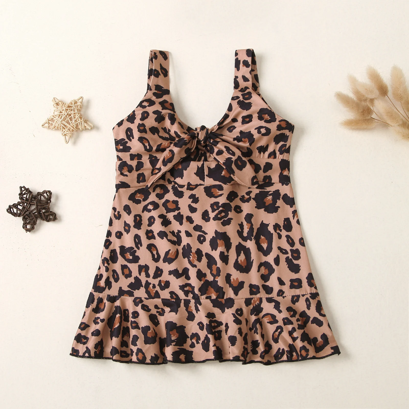 Summer baby girl cute princess leopard print halter dress with exposed navel