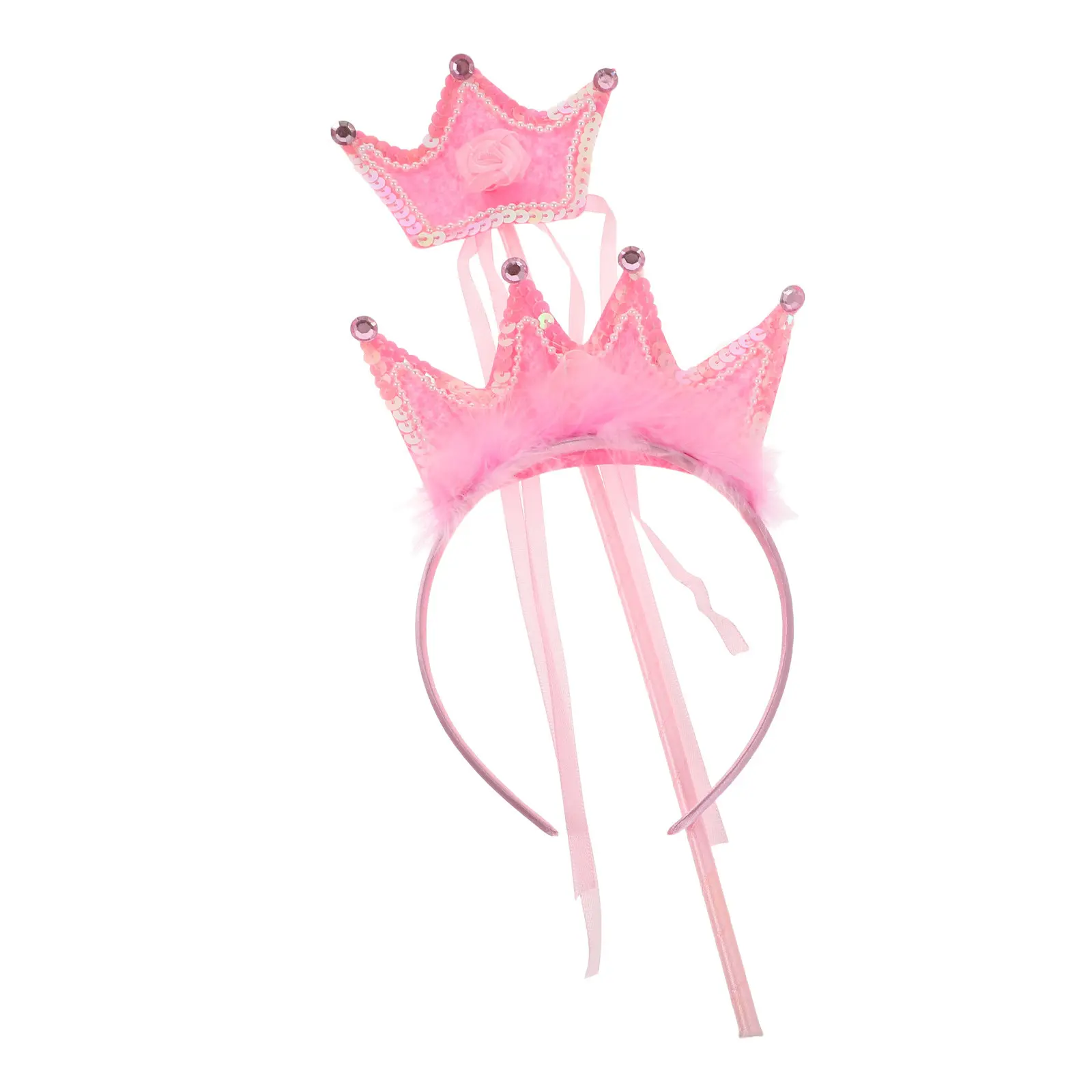 Glitter Princess Crown Headband and Wand Set for Kids – Elegant Role Play Party Costume Accessory