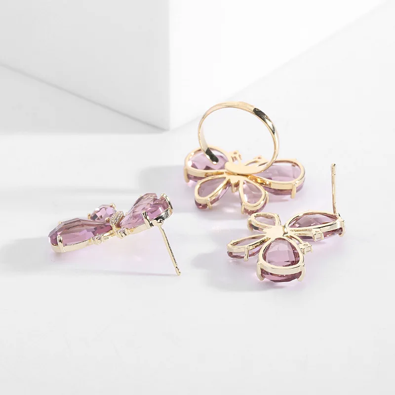 スタイリッシュで多用途なイヤリング、トレンディなクリスタルジルコンバタフライオープニングリングスタッドセット