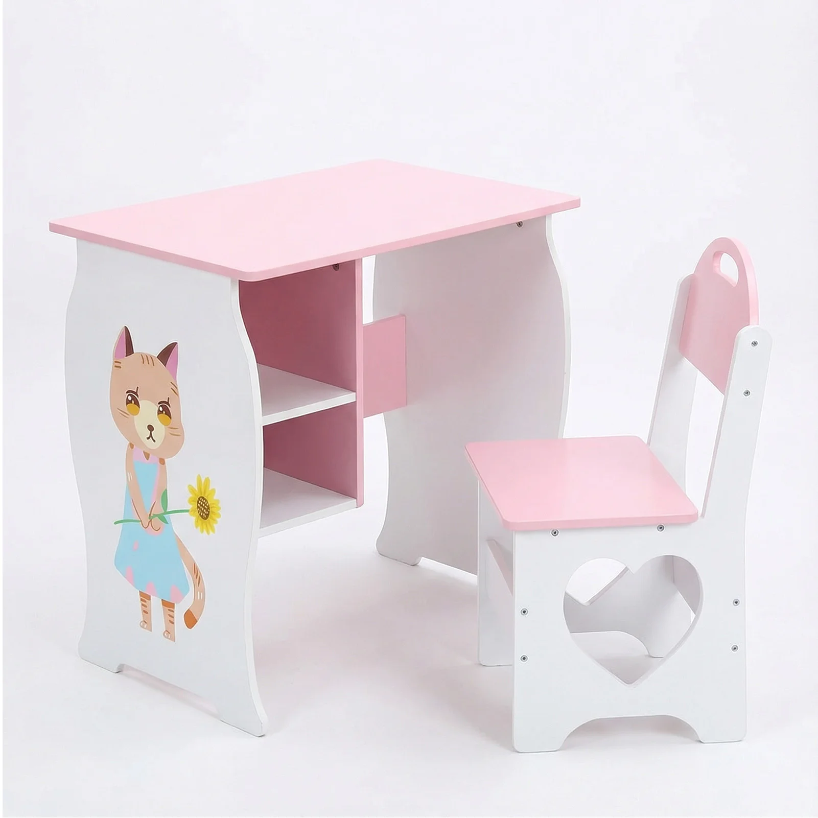 Kids Desk and Chair Set Children Study Desk with Storage Shelf Wooden Study Table and Chair for Home School Use Kids Study Desk