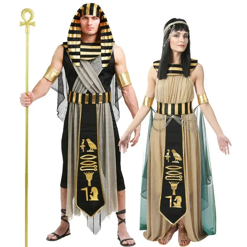 

A Halloween Ancient Egypt Egyptian Pharaoh Costume for Men King Cleopatra Queen Cosplay Carnival Party Medieval Couple Party Dre