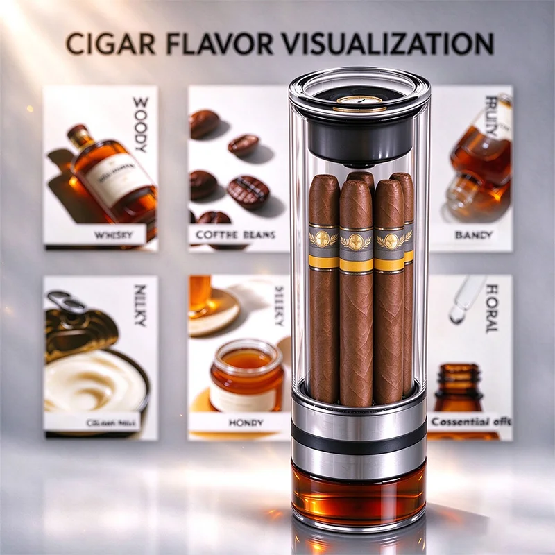 Glass Cigar Humidor Tube with Hygrometer, Liquid Flavor Infuser, DIY Custom Flavor, 5 Cigar Storage Jar, Cigar Accessories Gift