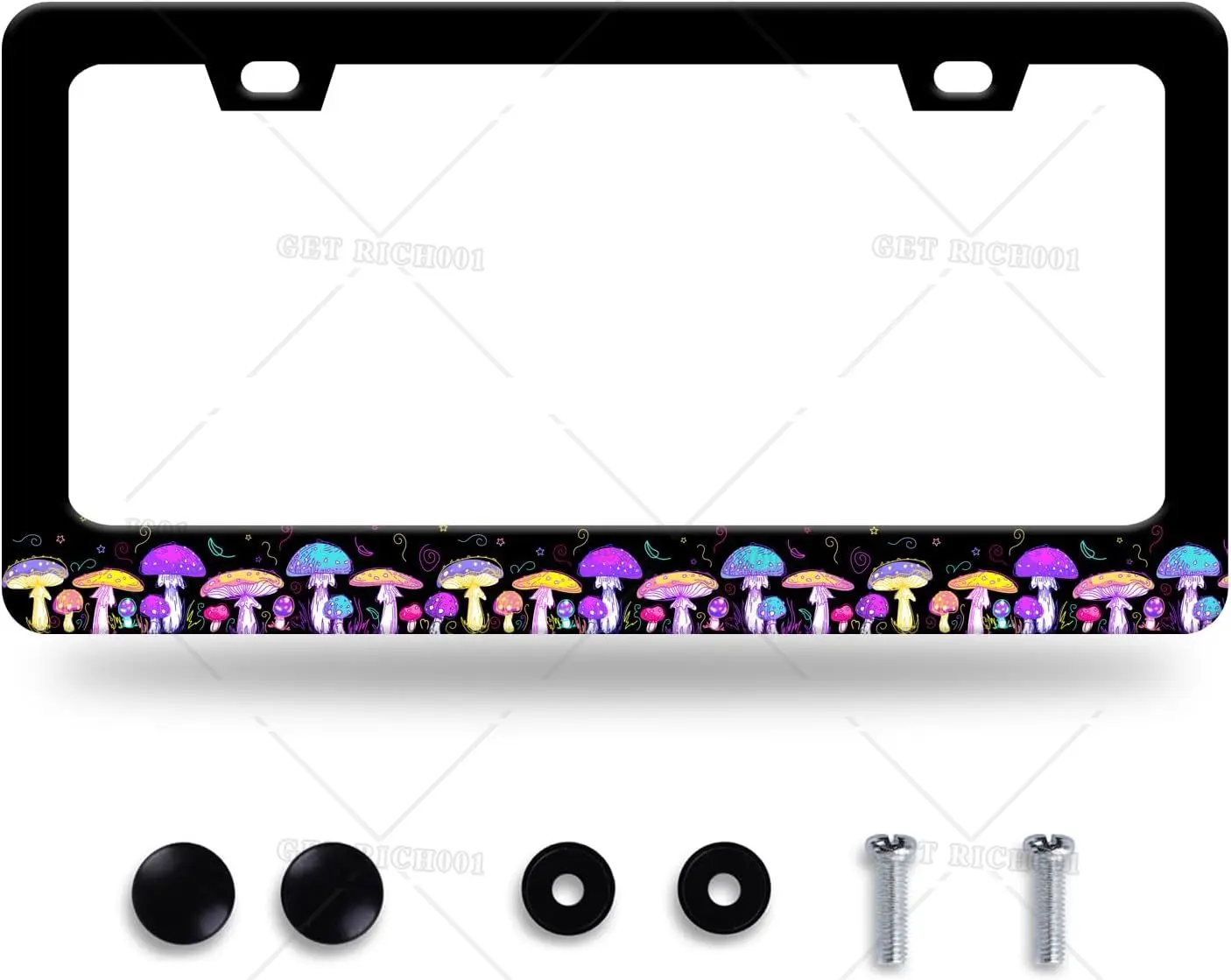 

Poisonous Mushroom License Plate Frame Cute and Fantastic Stainless Steel Anti-Rust Accessories Decoration USA Canada Universal