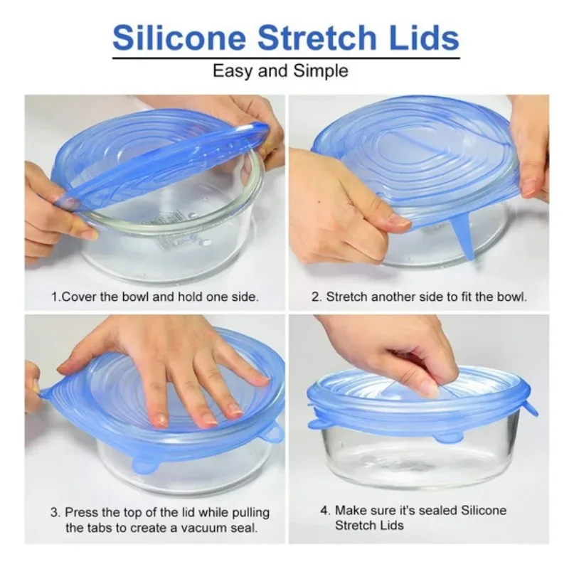 6PCS Silicone Covers Adaptable Silicone Lids Universal Dish Stretch Keeping Fresh Airtight Cover Silicone Food Lids For kitchen