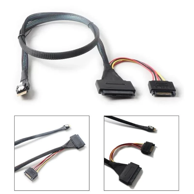 SAS Sata كابل SlimSAS SFF-8654 4i إلى SFF-8639 U.2 سلك محول ، 50 سنتيمتر كابل موسع القرص الصلب مع سلك SATA 15Pin أفضل بيع