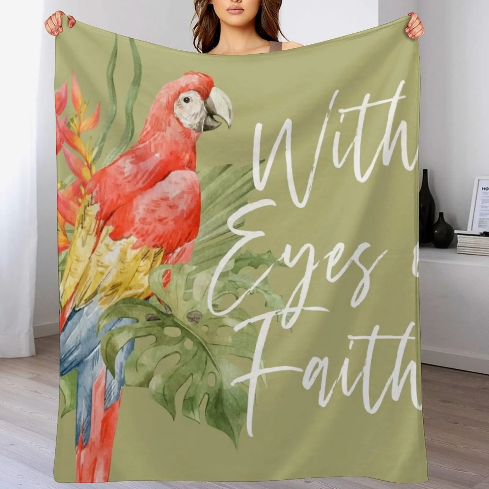 WITH EYES OF FAITH (PARROT) Throw Blanket Multi Use Warm Blanket for Living Room Bedroom