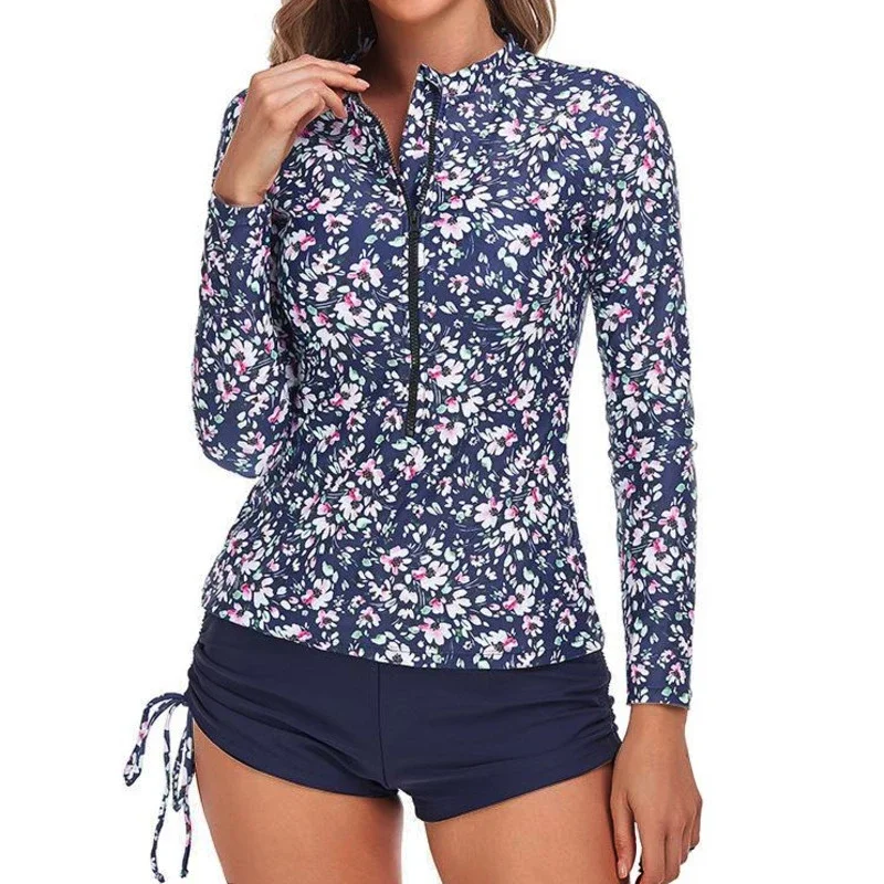 

Large Swimsuits With Long Sleeves For Surfing Tankini Plus Size Swimwear Sports Beach Two-Piece Bathing Suits Pool Swimming Suit