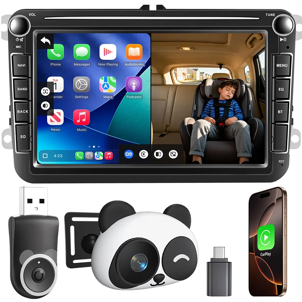 UHULAMB Cabin Care Wireless CarPlay Adapter Baby Camera 1080P HD 150° Wide Angle View Night Vision Real Time Backseat Monitor