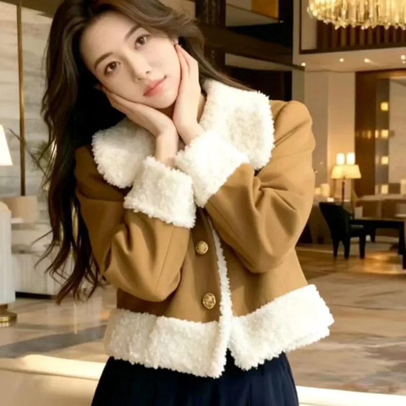 Autumn Winter 2026 New Fleece Jacket Women's Outwear Fashion Loose Unique Super Nice Lamb Wool Lapel Coat Tops
