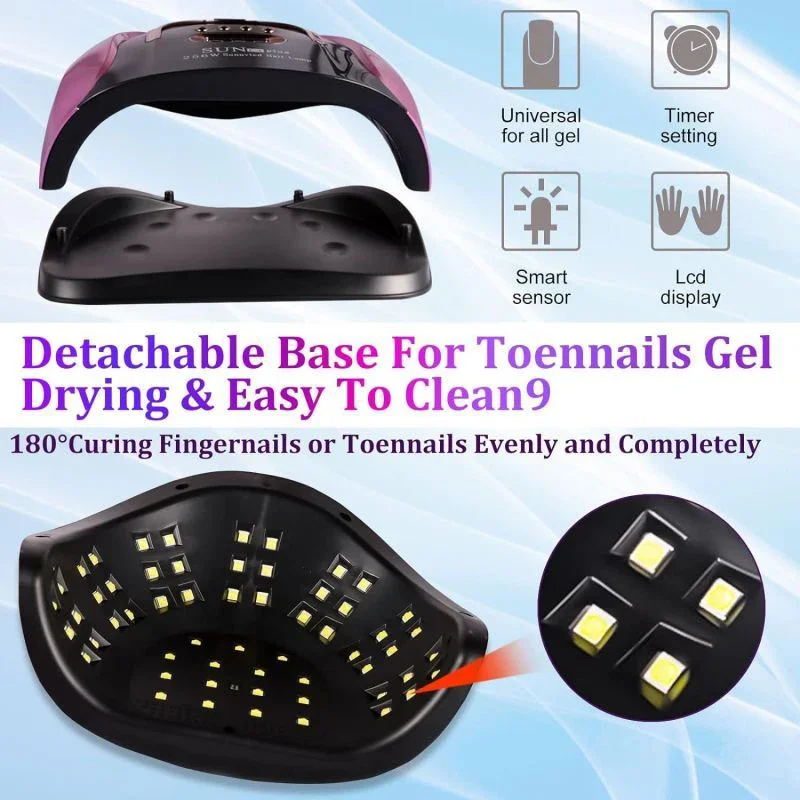 Lâmpada de unhas de alta potência 256W com alça Lâmpada de cozimento para iniciantes Lâmpada colorida de fototerapia de secagem rápida UV LED Secador de unhas