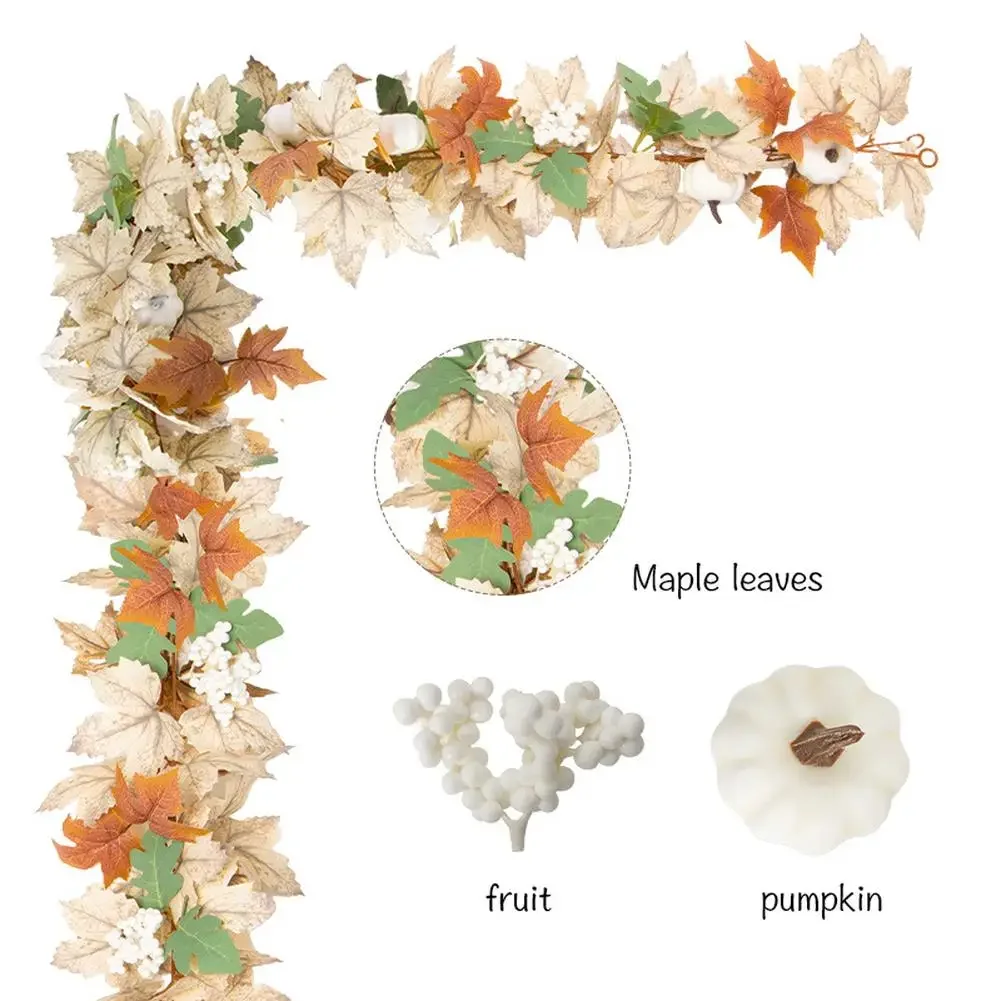 Fall Decor Autumn Artificial Maple Leaf Pumpkin Berry Garland Thanksgiving Halloween Home Mantle Fireplace Party Hanging Supplie view 6