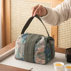 Fabric Tea Set Storage Bag Outdoor Travel Portable Tea Bag Teapot Tacup Cover Bowl Large Capacity Handheld Storage Bag ZE969