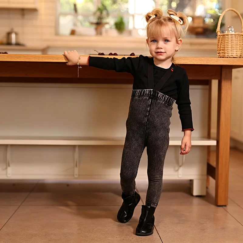 Herbst-Winter Denim Schwarz Kinderbekleidungsset - Familien-Matching-Outfits für Jungen und Mädchen mit Hemd und Strampler – Detail 16