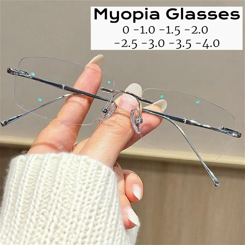 2025 New UltraLight Rimless Myopia Glasses HD Anti Blue Light Gold Wire Small Frame Square Versatile Myopia Glasses