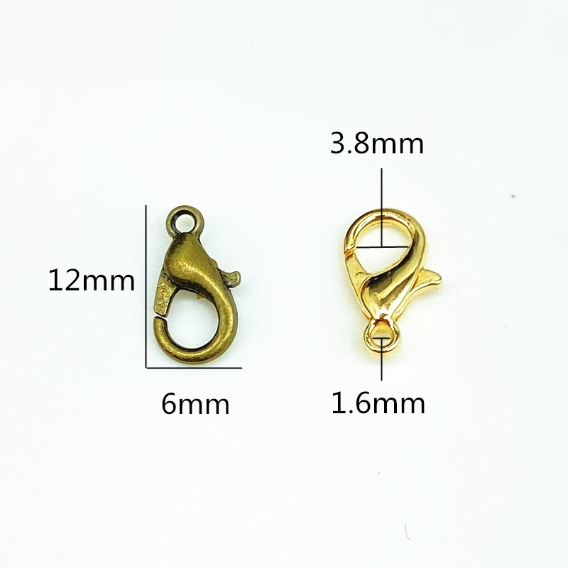 30pcs/lot 12x6mm Plated Alloy Lobster Clasp Hooks for Necklace&Bracelet Chain Jewelry Findings DIY