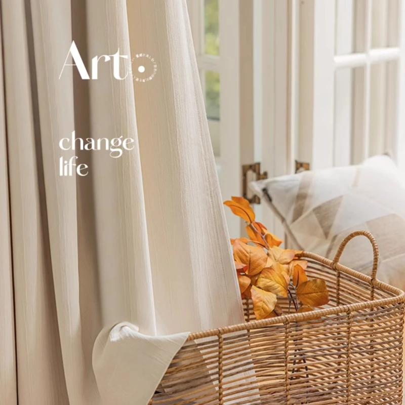 

Beige Chenille Living Room Curtains Simple Modern Soft High Light-blocking Bedroom Curtain Fashion Korean Ins Style Curtains 커튼