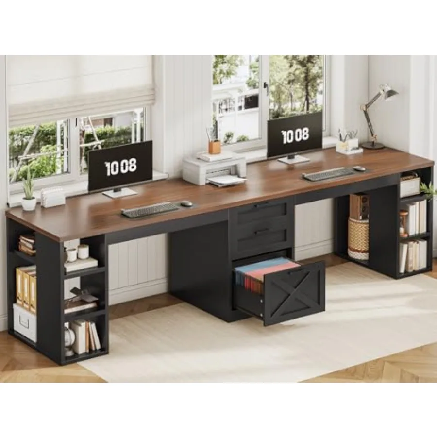 Farmhouse 96.5 2 Person Home Office Desk with Drawers: solid wood, white, spacious storage and ergonomic design for home worksp