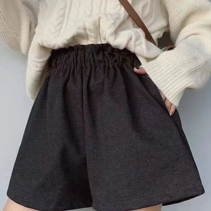 Pantaloncini Donna Autunno Inverno Lana Streetwear Solido Stile coreano Chic Lady Comodo Elegante Vintage Baggy Casual Elastico in vita