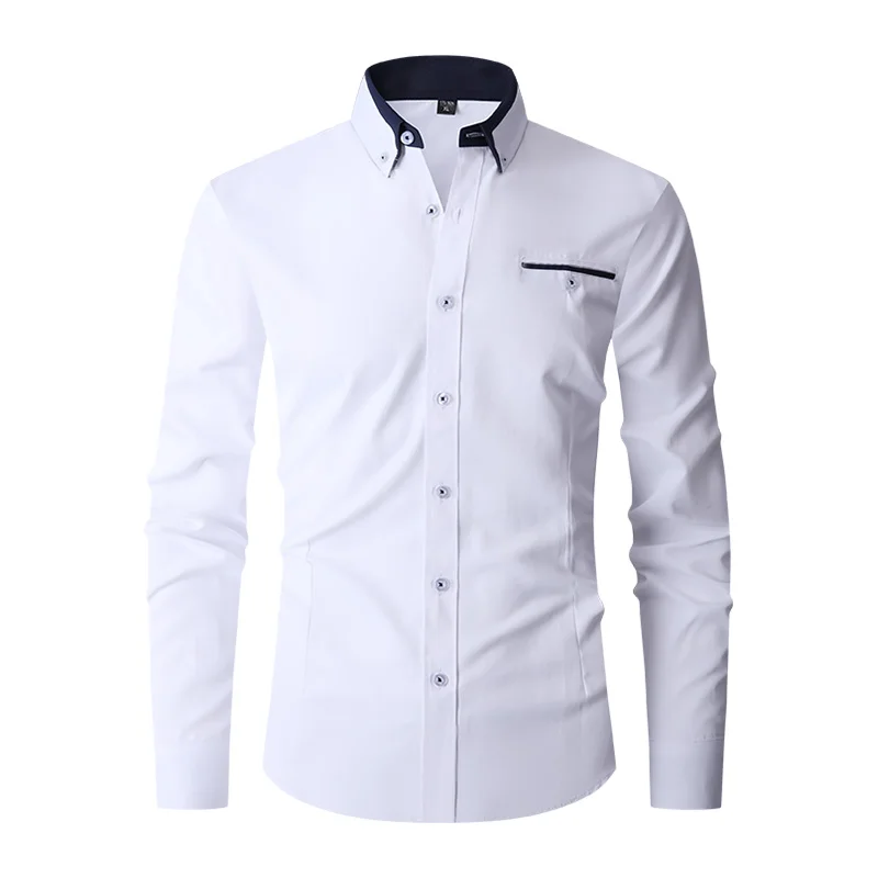 Chic Men\'s Slim Fit Long Sleeve Shirt  | Stylish Lapel Collar Design for Work & Casual - Perfect Matu