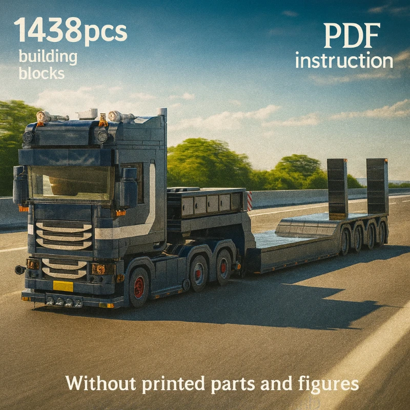 

Vehicle Collection Educational Toys Gift DIY Assembly Bricks Heavy Duty Truck with Lowboy Trailer Model Building Blocks Set