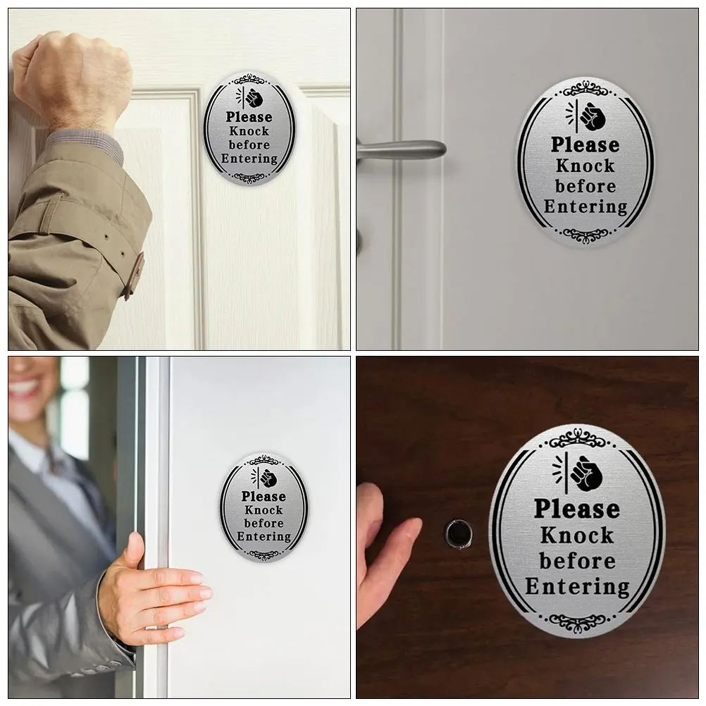 

Please Knock Sign Sticker Door Before Entering Waterproof Strong Adhesive Decorative Plate Black Baby Front Entry Sliding