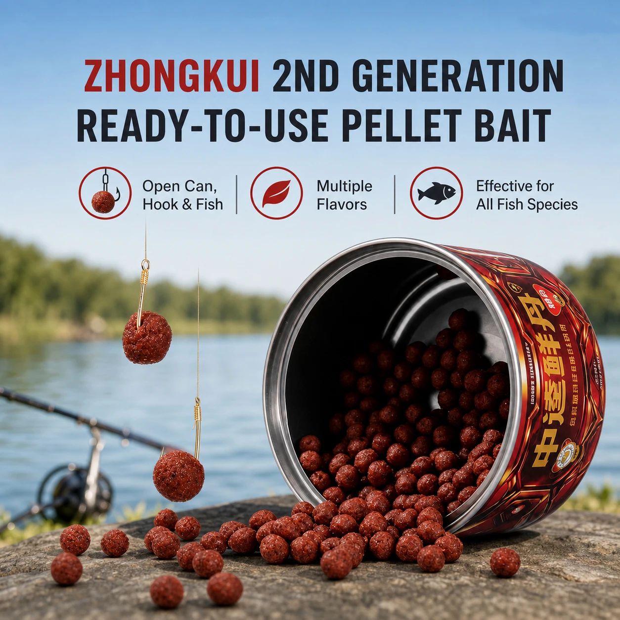 Appât en granulés frais instantanés Zhongkui, saveur patate douce/myrtille, leurre souple à haute attractivité, appât polyvalent pour la pêche