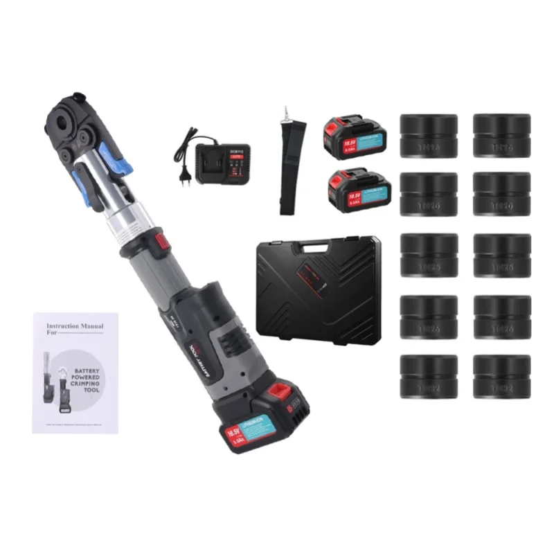 Podofo Elektrisches Rohrpresswerkzeug-Set mit 5 Pressbacken, batteriebetriebene Profi-Pressmaschine, passend für TH16 20 25 26 32mm Kupfer- und Edelstahlrohre, inklusive 2 Stück 5Ah Akkus, Ladegerät