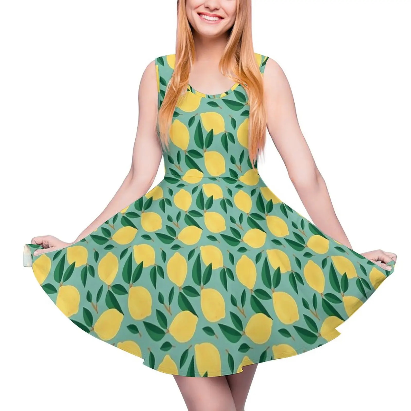 Fruit Print Dress Marley Lemon Beach Dresses Sleeveless Street Fashion Skate Dress Women Graphic Vestidos Gift