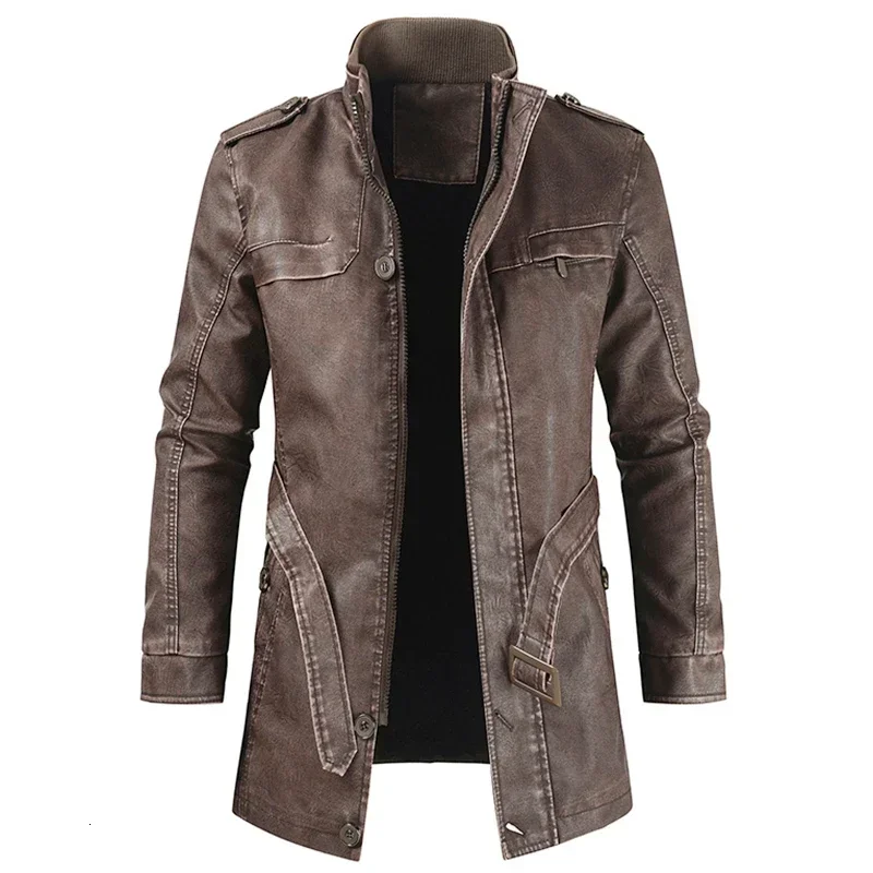 

Men Outfit Fashion Warm Casual Vintage Faux Leather Jacket Men Winter Brand Leather Jacket New Long Thick Fleece Leather Jacket