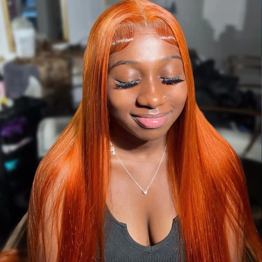 

30 34 Inch 13x4 Lace Frontal Wig Orange Ginger Bone Straight Human Hair Wigs Lace Front Straight 350 Colored Pre Plucked