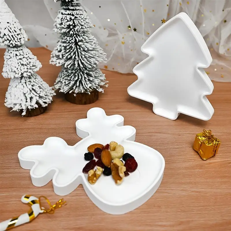 Christmas Tree Elk Tray Silicone Mold DIY Xmas Ornament Coaster Craft Making Plaster Resin Storage Dish Casting Molds Home Decor