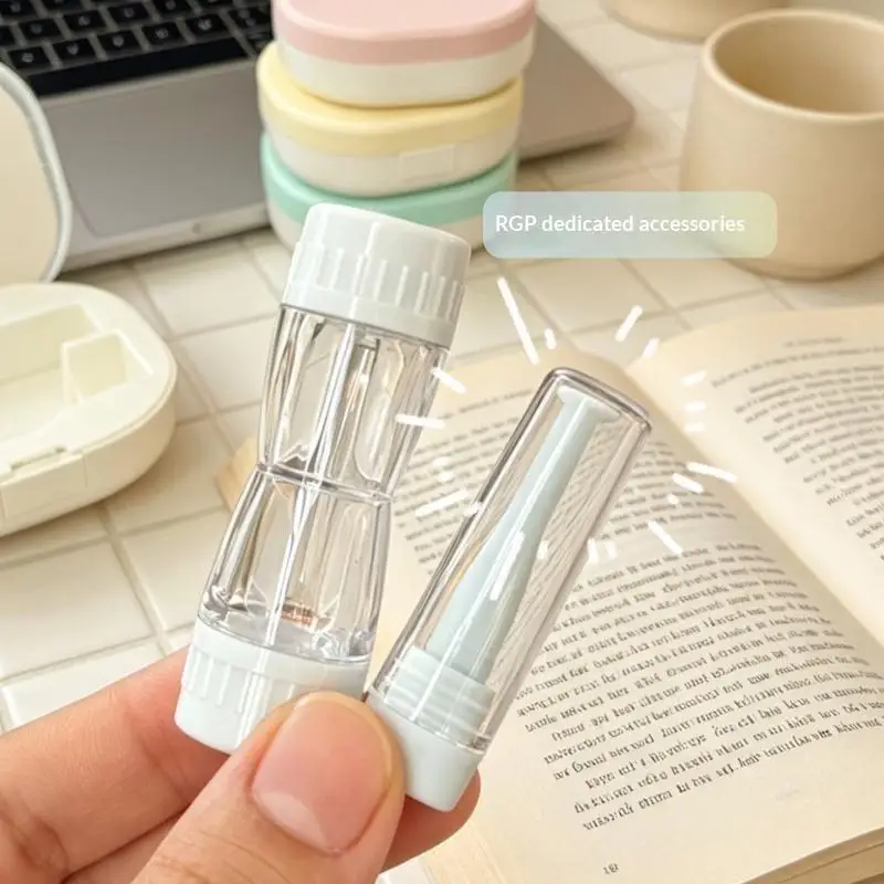 New Plastic Contact Lens Case With Mirror Solid Color Lens Storage Box With Suction Stick Travel Eyeglass Container