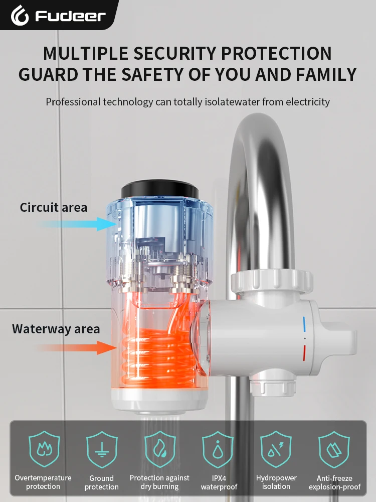 Fudeer Кухня Мгновенный электрический водонагреватель Кран для горячей воды Нагреватель Кран для холодного нагрева Безрезервуарный проточный