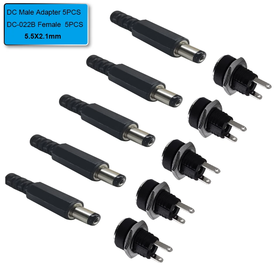 10Pcs DC Connectors 5.5x2.1mm DC Power Plug Male Female Jack Socket Nut Panel Mount DC Power Adapter Connector - Image 6