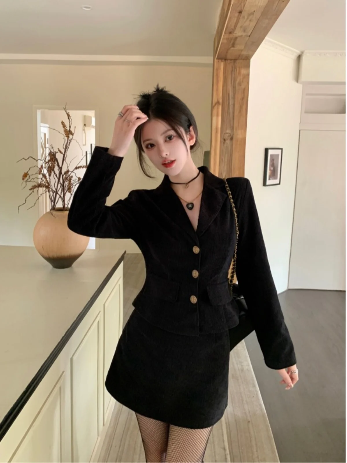 Traje Sle de talla grande Jaet Top otoño 2024 nueva falda f Faionable Age-Defng conjunto de dos piezas Ele Button-Up