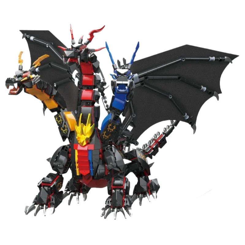 Dark Mechanical Three Headed Divine Dragon Assembly Building Block Model DIY Puzzle Children's Toy Boy Collection Ornament Gift