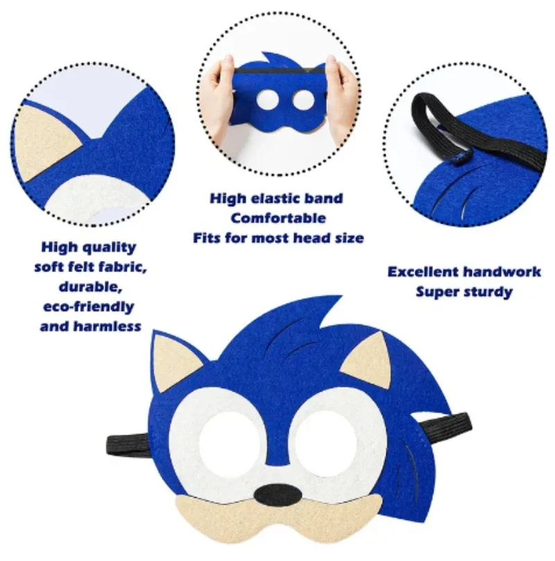 12 Pieces/set Sonic Suitable for Children\'s Birthday Themed Felt Masks Party Decorations Role-playing Birthday Gifts