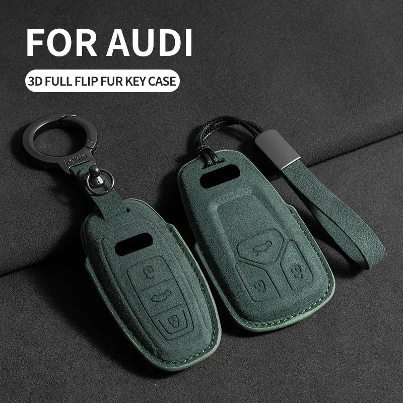 

Leather Car Key Case Fob For Audi A6 A4 A5 A7 A8 C8 Q8 8S 8W Q7 B9 4M S5 S4 S7 D5 TT TTS TFSI E-Tron Keychain Suede Accessories