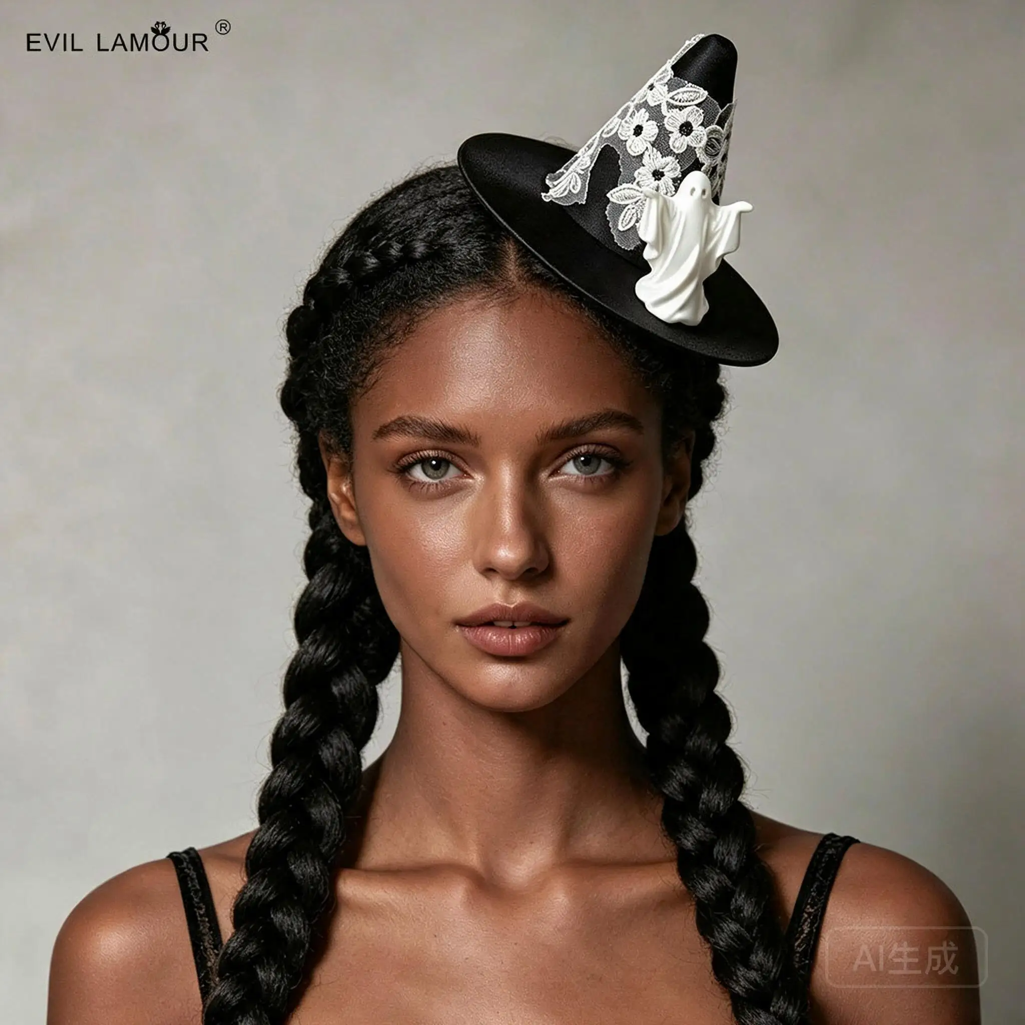 Fashion Halloween Mini Witch Hat Hair Clip Cute Ghost Lace Decor Women Cosplay Headwear Holiday Party Costume Accessory Outdoor